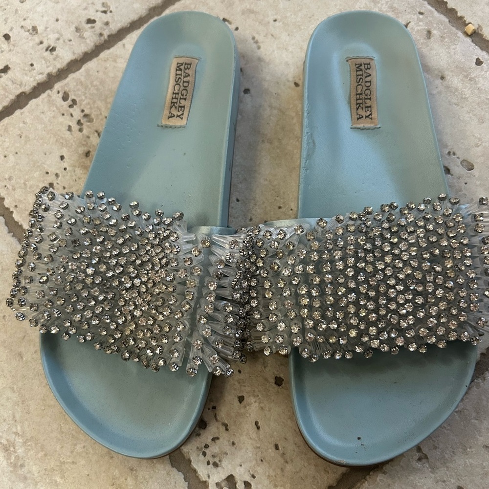 Badgley Mischka Light Blue Crystal Embellished Sandals